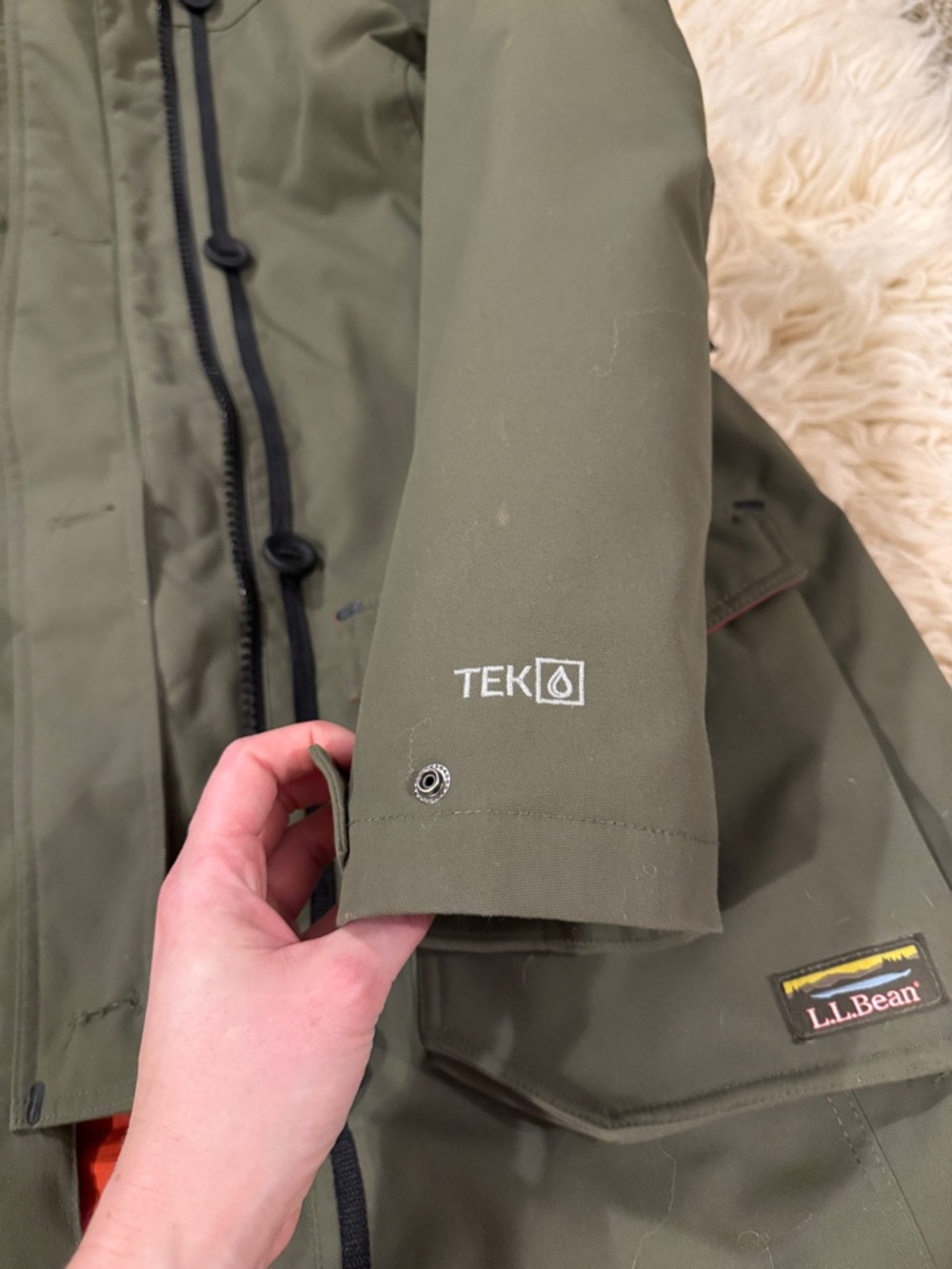 L.L.Bean Olive Green Winter Down Parka with Orange Lining - Picture 3 of 6